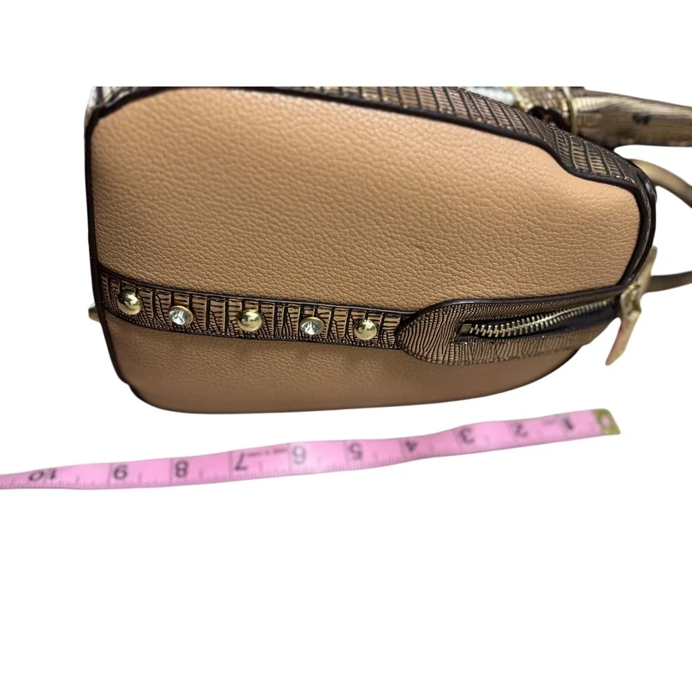 Nicole Lee Beaded Crystal Satchel Bag Metallic Bronze Tan Geometric Boho Handbag